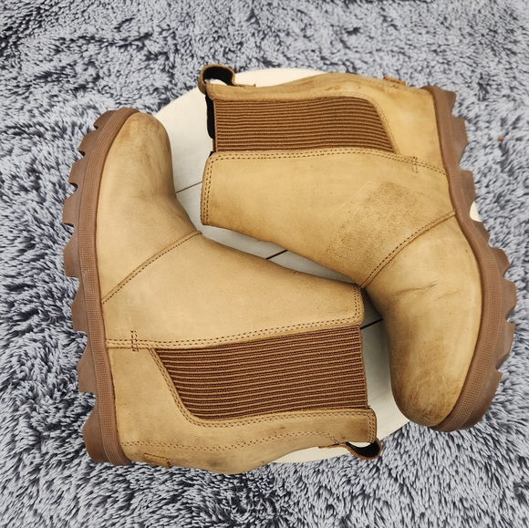 SOREL Joan of Arctic Wedge II Camel Tan Chelsea Leather Boots Women’s Size 7.5 - Picture 5 of 9